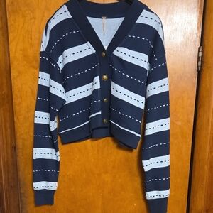 Free People Navy and Light Blue Cardigan